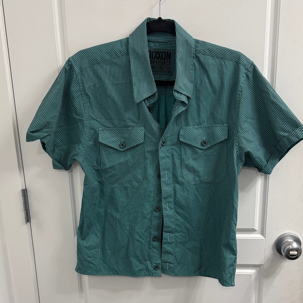 DIXXON Green and White Striped Casual‎ Button Down Shirt